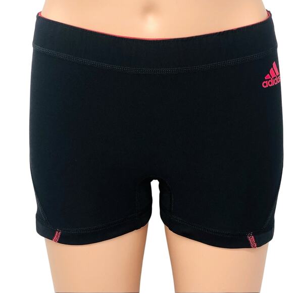 Adidas Black Stripe Activewear Running Shorts Pink Logo and Top Stitching - Picture 16 of 16